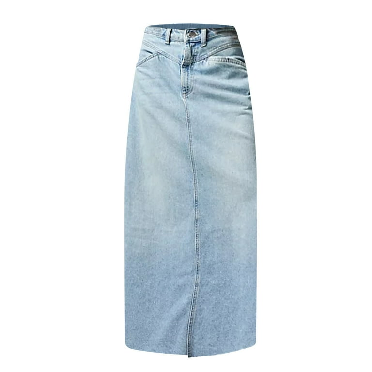 Mohiass Women Trendy Denim Maxi Skirt High Waist A-Line