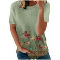 thumbnail image 2 of Wycnly Womens Tops Dressy Casual Breathable Comfy Loose Fit Ladies Vintage Pullover Tshirts Summer Short Sleeve Round Neck Tops Floral Print Blouse Green m, 2 of 5