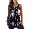 thumbnail image 1 of Gibobby Mujeres verano casual simple cuello redondo sin mangas patrón flor chaleco top(Negro,XG), 1 of 4