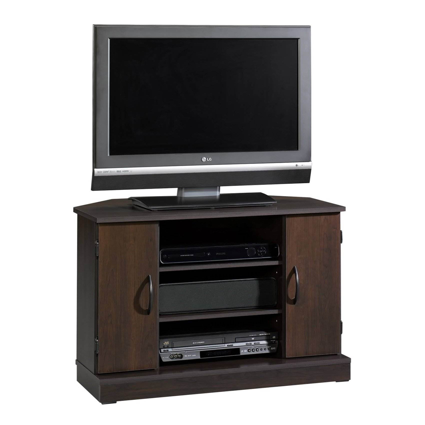 Sauder Beginnings Adjustable Shelves Corner TV Stand, Cinnamon Cherry