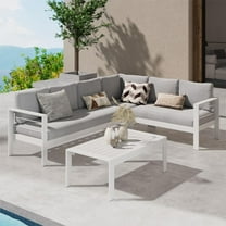 CozyHom 6-Seat Outdoor Patio Aluminum Sofa Furniture Set For All Weather Metal Patio Sectional Conversation Couch Set With Table And Cushions, White