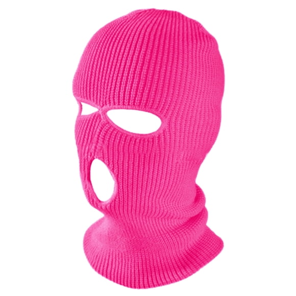 TOPTIE Ski Mask, 3-Hole Balaclava, Warm Double-Thermal Knitted Balaclava for Adults-Hot Pink
