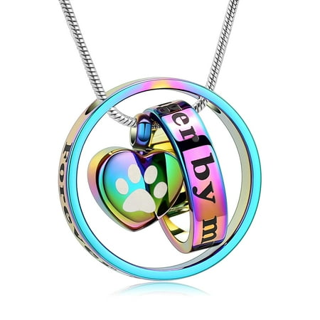 Personalize Circle of Life Paw Print Heart Urn Pendant Pet Memorial Necklace for Dog Cat Cremation Ashes Keepsake Jewelry