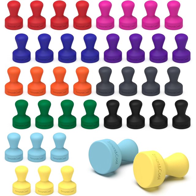 SMART&COOL Aimants en Silicone Anti-Rayures pour Réfrigérateur, Aimants pour Pouce, Tableau Effaçable à Sec, Tableau Blanc, Bureau, Classe, École (40 Pack, Multi)