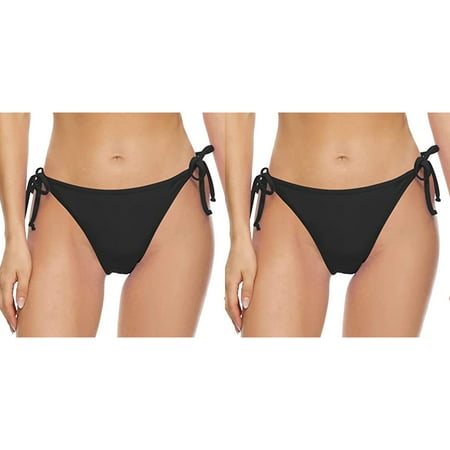 2 Pack Women Vintage Print Low Waist Brazilian Bikini Bottom Swimwear Briefs Beachwear Brazilian Bikini Bottom Side Tie Thong Bathing Swimbottom plus Swimsuits for Women plus Size Swim Pants for W