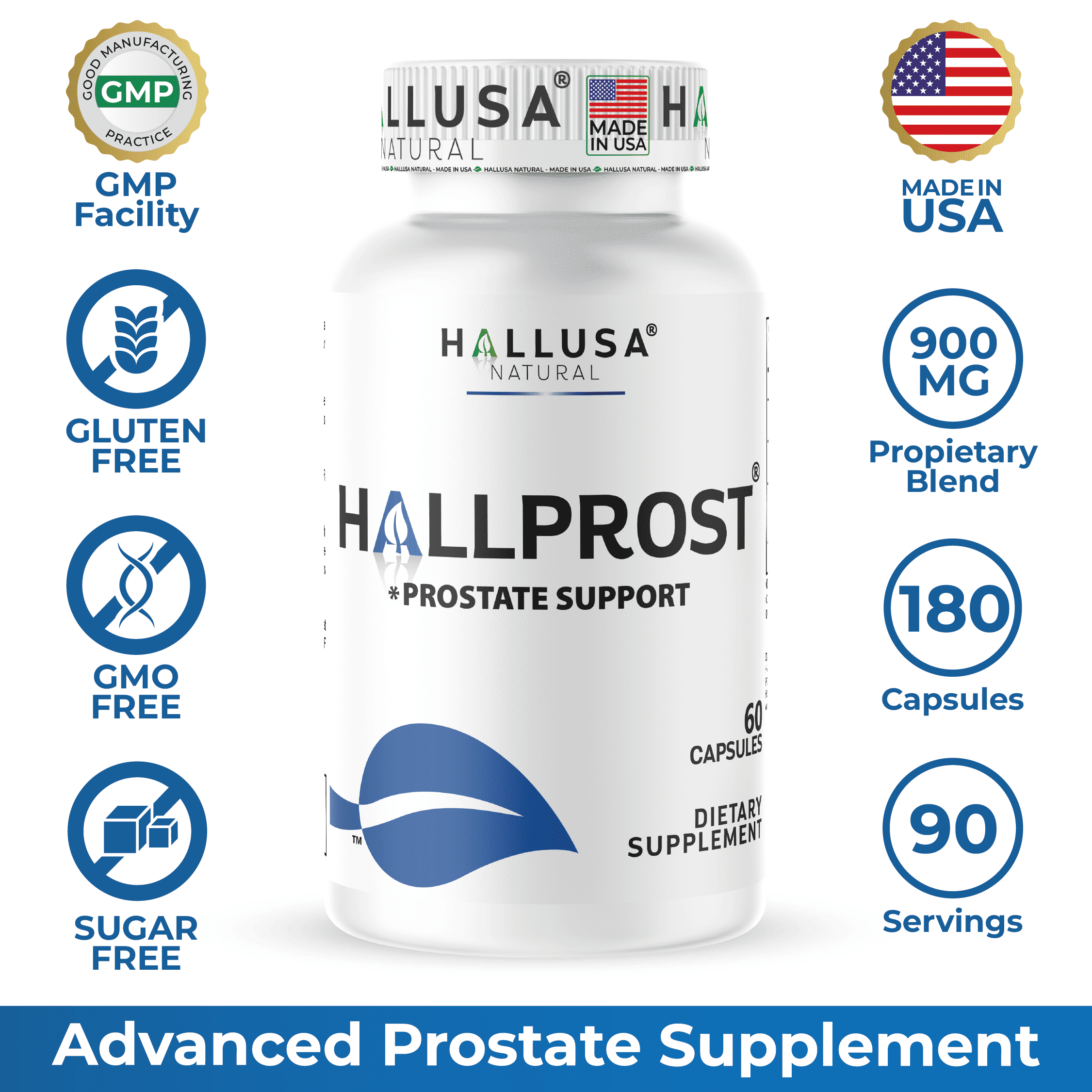 HALLPROST Prostate Health Urinary Tract & Bladder Support 180 Capsules, Saw Palmetto Blend 900mg* Reduce Frequent Urination, Prostate Health Supplement for Men