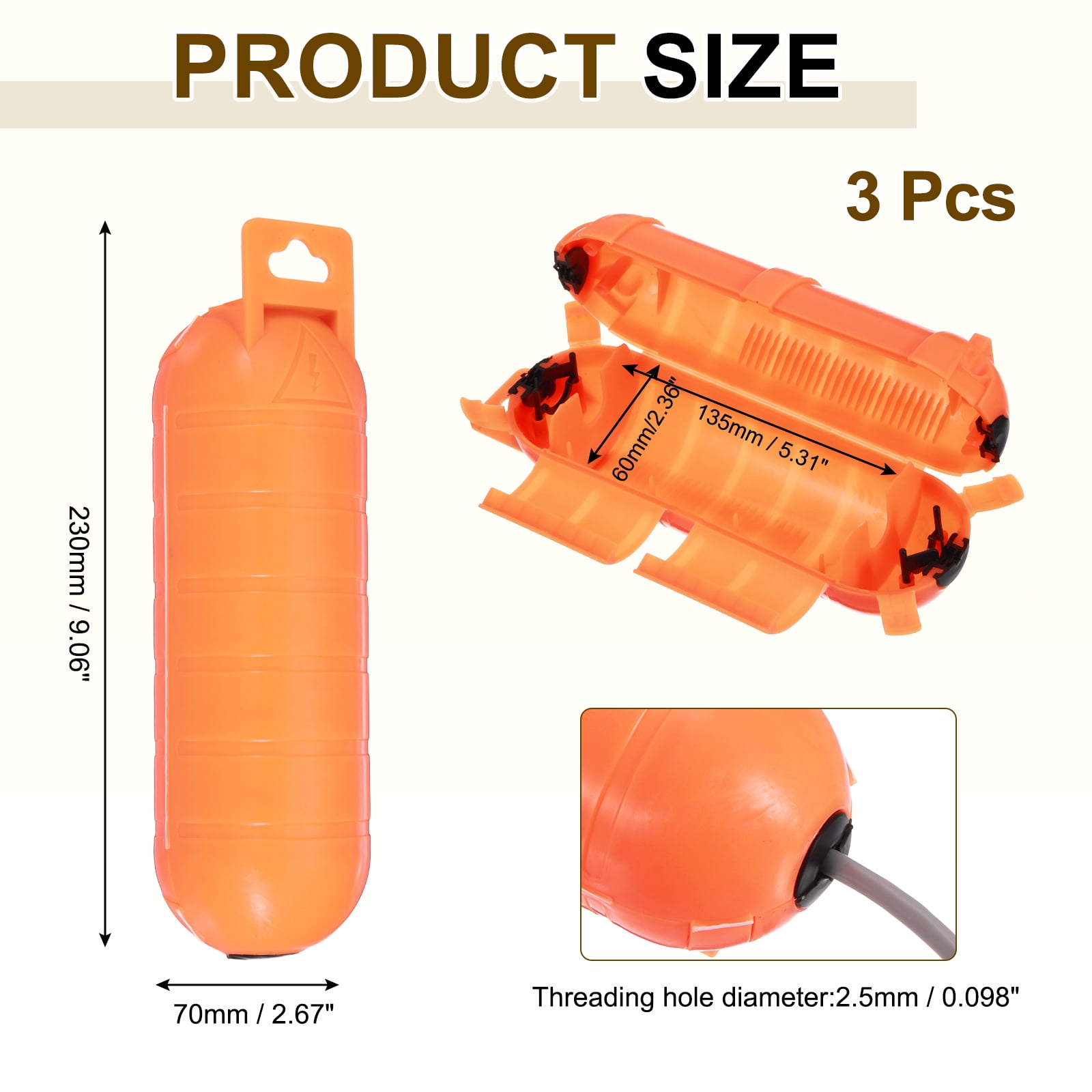 3pcs Extension Cord Cover IP44 Water-Resistant Electrical Connection Box, Orange