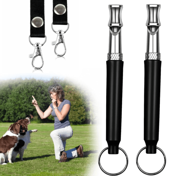 2 Pack Dog Whistle, Dog Whistle to Stop Barking Neighbors Dog, Adjustable Ultrasonic Silent Dog Whistle, Professional Recall Dog Training Whistles, with Lanyard, Black