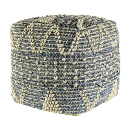 Mercana Rofi Blue Denim and Ivory Cotton Stitched Square Pouf
