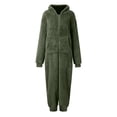 thumbnail image 4 of Gibobby Mono Corto Informal Pijama de manga larga de lana artificial para mujer Casual Color sólido Cremallera Suelto con capucha Mono Pijama Casual Invierno Cálido Rompe Lind(Verdinegro， XXXL), 4 of 5