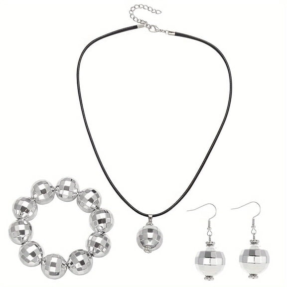 1970s Disco Ball Accessories for Women 70s Disco Ball Necklace Earrings Bracelet Set