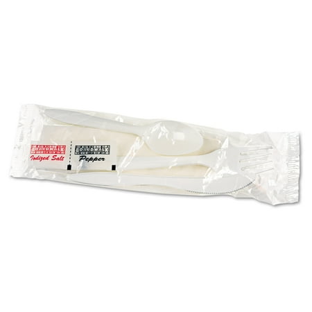 Track Fork Kit - Boardwalk Cutlery Kit with Fork, Spoon, Knife, Salt, Pepper and Napkin, 250ct