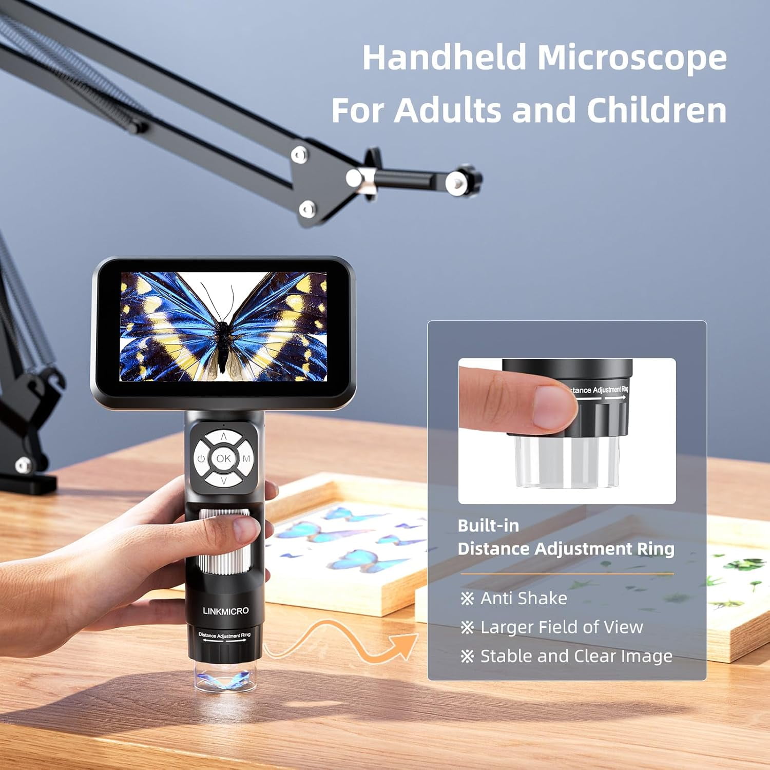LM115A Digital Microscope Handheld with Flex Arm Stand, 5 Inch Soldering Camera for Adults, Portable Coin Magnifier Full View Coins with 8 LED, PC View, 1080P Video