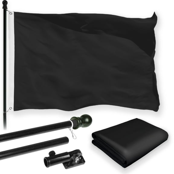 G128 Combo Pack: 6 Feet Tangle Free Spinning Flagpole (Black) Solid Black Flag 3x5 ft Printed 150D Brass Grommets (Flag Included) Aluminum Flag Pole
