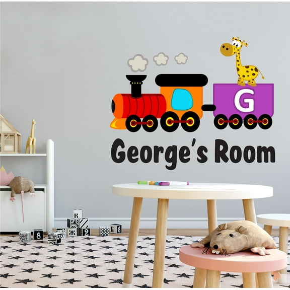 ALPHABET - Vinyl Kids Nursery Bedroom Giraffe Train Decoration Letter G Alphabet Design Removable Wall Decal - Multicolored Home Living Room Personalized Name Lettering Art Wall Sticker 10" x 8"