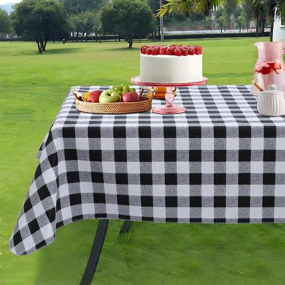 Ray Star 52x70in Black and White Flannel Backed Vinyl Tablecloths, Check Premium Quality Waterproof Table Cover