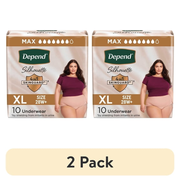 (2 pack) Depend Silhouette Women’s Incontinence & Postpartum Bladder Leak Underwear, XL, 10 Count