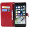 thumbnail image 4 of iPhone 7 Plus/ 8 Plus Wallet case,  Pretty Retro Embossed Butterfly Flower Design PU Leather Book Style Wallet Flip Case Cover for Apple iPhone 7 Plus and iPhone 8 Plus, Red, 4 of 10