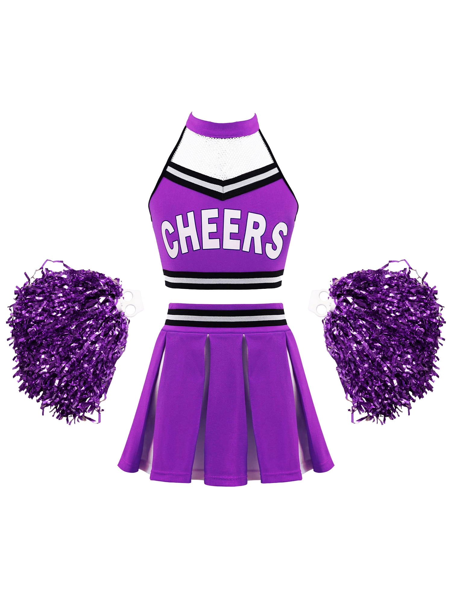 Aislor Girls Cheer Leader Costumes Cheerleading Dress with Pom Pom High ...