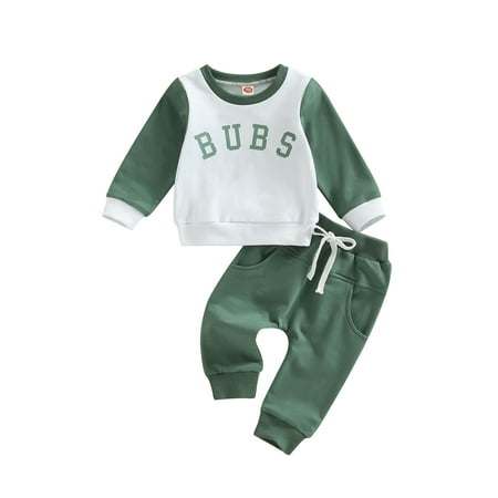 

Peyakidsaa Newborn Baby Boy Color Block Pullover Sweatshirt Top Elastic Waist Pants 2Pcs Outfit