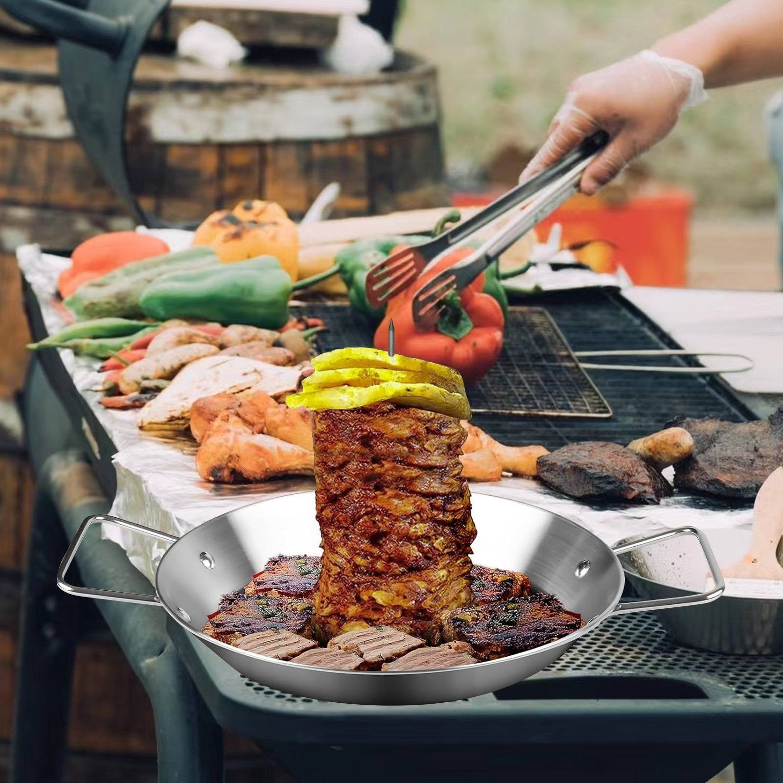 Stainless Steel Pan with Skewers for Oven, Ideal for Al Pastor, Shawarma & Kebabs Vertical Skewer Cooking Pan, Oven BBQ Dishes Pan Shawarma Cooking Plate, Oven Skewer Pans(7.87inch)