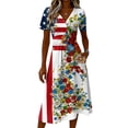 thumbnail image 4 of Usa Flag Dress for Women Elegant Midi 4th Of July Dress Trendy Casual V- Neck Summer Sundress, 4 of 5
