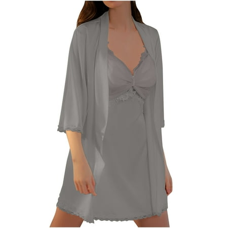 Women Sexy Lingerie Babydoll Lace Kimono Robe Strap Chemise Nightgown Mesh Sleepwear