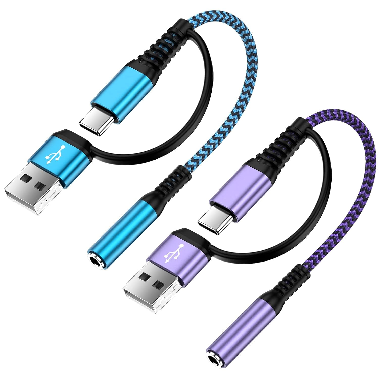 Compatible for 2-in-1 USB C & A to 3.5mm Headphone Adapter for Samsung Galaxy S26 S25 S24 Ultra, iPhone 17 16 15 Pro Max, Pixel 10 9 8 Pro - Audio Jack Dongle Cable
