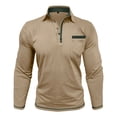 thumbnail image 5 of Men Cotton Polo Shirts Long Sleeve with Pocket Golf Shirts Shirts for Men Casual Work Athletic Collared T-Shirts Size 3XL Khaki, 5 of 8