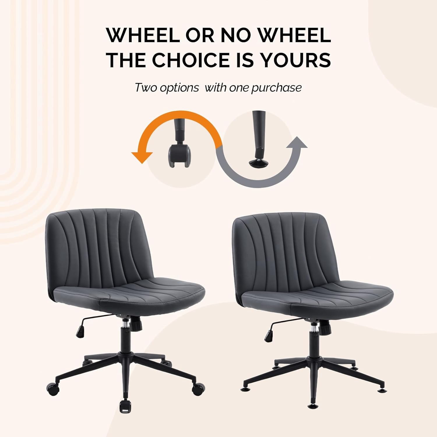 JOYMOR Modern Vanity Chair Dual-Use with/no Wheels, Armless Criss Cross Legged Chair, Swivel Wide Comfy Office Desk Chair, Computer Chair