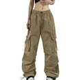 thumbnail image 1 of Pantalones cargo paracaidistas holgados de verano para mujer: estilo urbano vintage, diseño con múltiples bolsillos, poliéster transpirable, 1 of 8