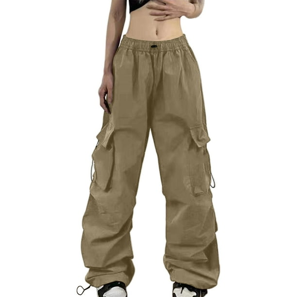 Pantalones cargo paracaidistas holgados de verano para mujer: estilo urbano vintage, diseño con múltiples bolsillos, poliéster transpirable