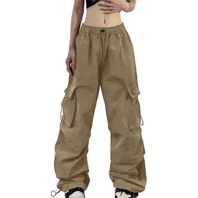 Women's Y2k Cargo Pants High Waisted Wide Leg Ruched Baggy Pants