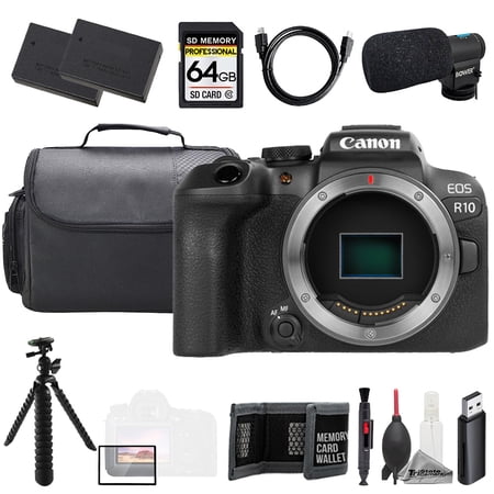Canon EOS R10 (Body) + Mic + 64GB + Extra Battery+ Tripod- Accessory Kit (International Version)
