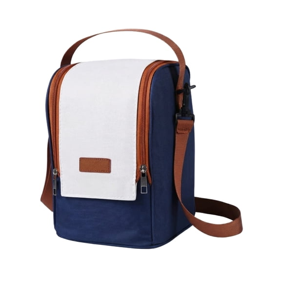 Insulated Lunch Bag for Women Leakproof Thermal Cooler Tote with Shoulder Strap for Work School Travel Picnic Navy Blue Brown Trim Adult Lunch Container