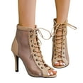thumbnail image 2 of XIMIN Women's Peep Toe Mesh Ankle Boots Stilettos Lace Up High Heeled Sandals Dress Boots Summer Booties High Top Classic Gladiator Sandals (8.5, Khaki), 2 of 6