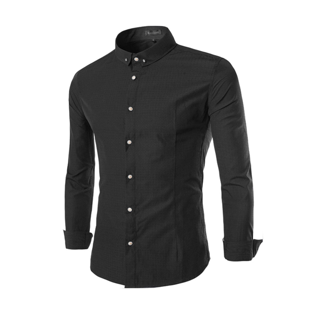 Men's Button Down Stitching Long Sleeves Slim Cut Casual Shirt Black S