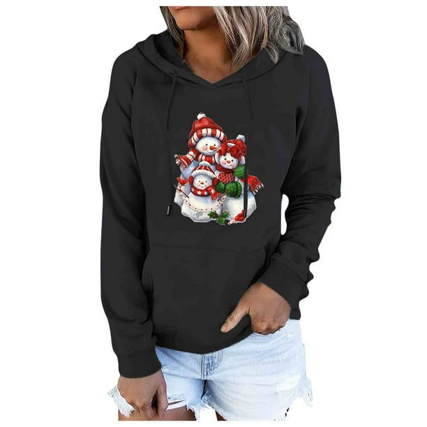 Mujeres Otoño Invierno Suelto Festvial Impresión Crop Workout Manga larga Sudadera con capucha Tops Pullover Blusa Fridja bvmnju6160