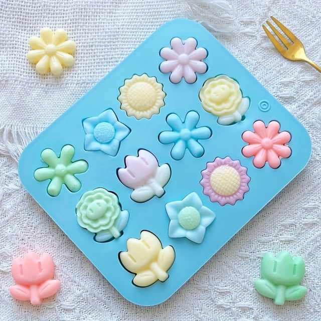 Moldes creativos de silicona con forma de flor de 12 cavidades for hornear, chocolate, fondant, gelatina y pudín