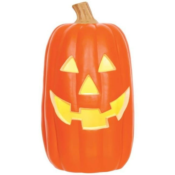 16 in. ED Prelit Scary Pumpkin Halloween Decor, Yellow