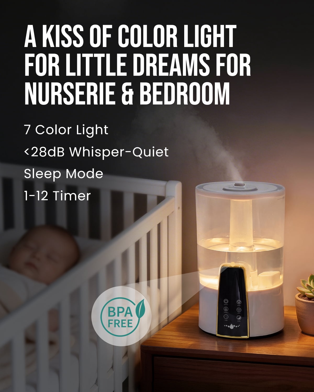 Humidifiers for Bedroom,1.06Gal(4L) Dishwasher Safe Design Easy to Clean,Top Fill,Night Light,Aroma Diffuser,Humidity Control,12H Timer,Sleep Mode,3 Level Mist, Home,Nursery, White