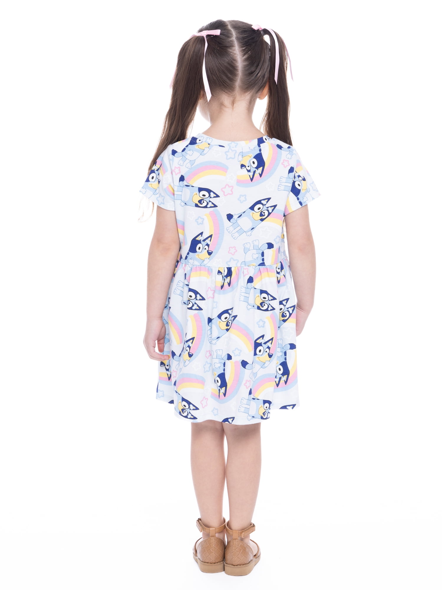Bluey Toddler Girl Allover Print Dress with Short Sleeves, Sizes 12M-5T
