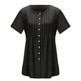 thumbnail image 6 of Women Summer Button Up Front Tops Shirts Casual Loose Pullover T-shirt Round Neck Pleated Tunic Blouses for Ladies Comfy Plain Tee, 6 of 9