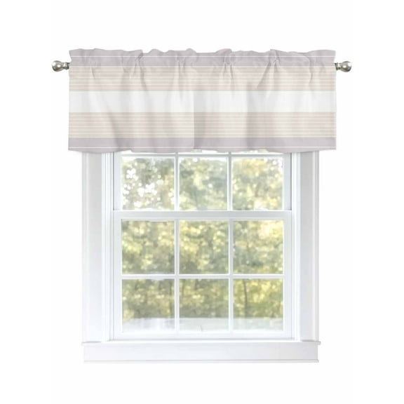 Gray Beige Stripe Curtain Valances for Windows, Modern Art Horizontal Striped Kitchen Valance Window Treatment, Light Filtering Block Curtains for Bathroom/Bedroom/Living Room 54'' x 18''
