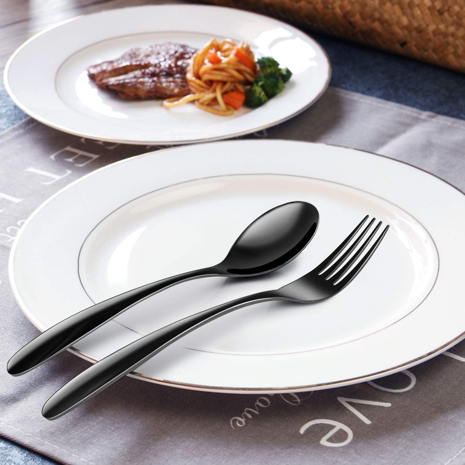 Matte Black Silverware Set, VANVRO 20-Piece Stainless Steel Flatware Set,  Satin Finish tableware Cutlery Set, Service for 4, Home and Restaurant