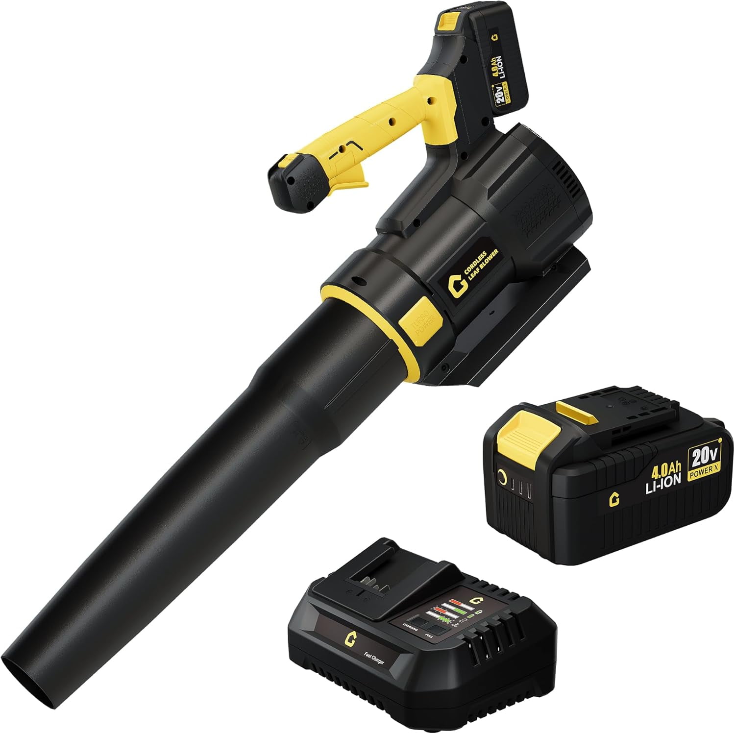 Rugerasy 20V High-Power Cordless Wireless Leaf Blower,Brushless Motor,Lightweight,Battery PoweRed Electric Blower for Lawn,Patio,Garden Cleaning,Black + Yellow
