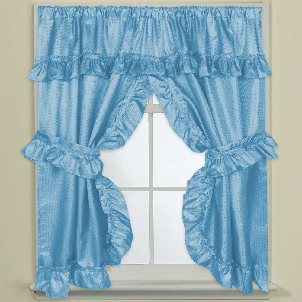 Bathroom Window Curtain Set W/Tie Backs & Ruffle Valance Lauren 70"x45