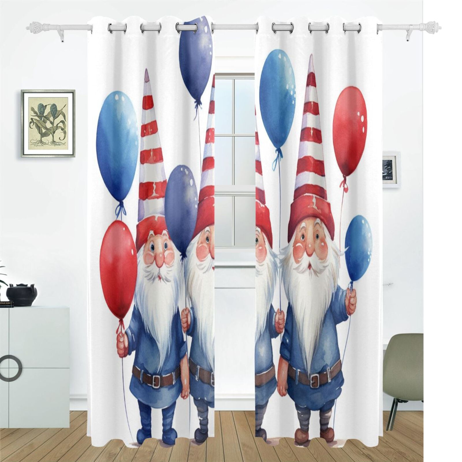 Gnomes Balloons Christmas Black Out Curtains 72 Inch Length Curtains for Sliding Glass Doors Bedroom Living Room 2 Pack