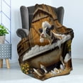 thumbnail image 3 of Ambesonne Rustic Fleece Throw Blanket Cow in Bubbly Bathtub Barn 50"x70" Caramel Yellow and Brown, 3 of 5