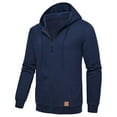thumbnail image 4 of Dresfit Pullover Jacket Mens Zip Up Waffle Hoodies Jacquard Plaid Drawstring Hunting Hoodie Long Sleeve Kangaroo Pocket Hooded Winter Coat Dark Blue S, 4 of 4